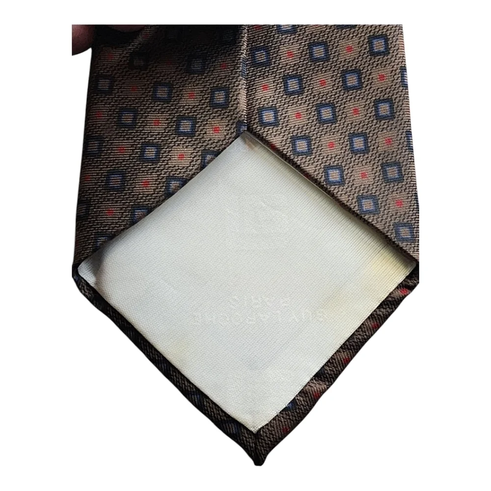 Vintage Guy Laroche Geometric Silk Tie Made in France Blue Red Squares